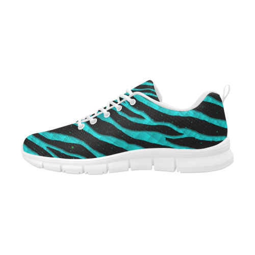 Ripped SpaceTime Stripes - Cyan Women's Breathable Running Shoes (Model 055)