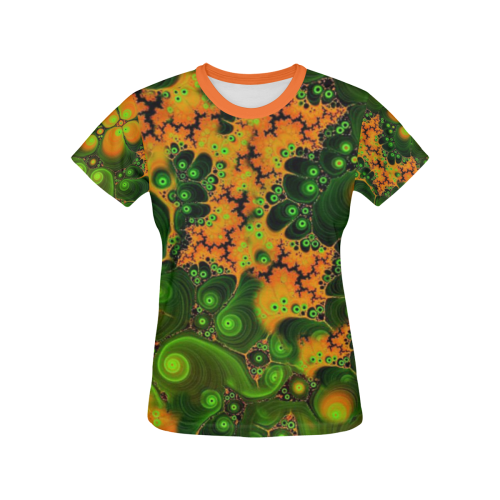 Pretty Paisley Orange Trim Plus Sizes 3XL & 4XL All Over Print T-shirt for Women/Large Size (USA Size) (Model T40)