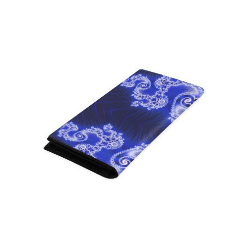Blue and White Hearts  Lace Fractal Abstract Women's Leather Wallet (Model 1611)