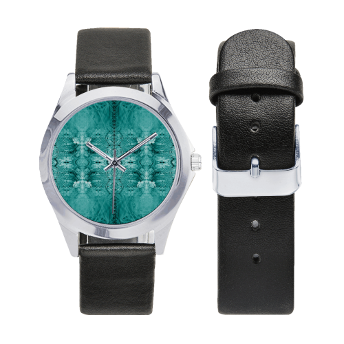 wings blue-10 Unisex Silver-Tone Round Leather Watch (Model 216)