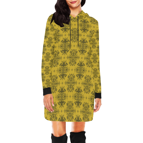 Wall Flower in Spicy Mustard by Aleta All Over Print Hoodie Mini Dress (Model H27)
