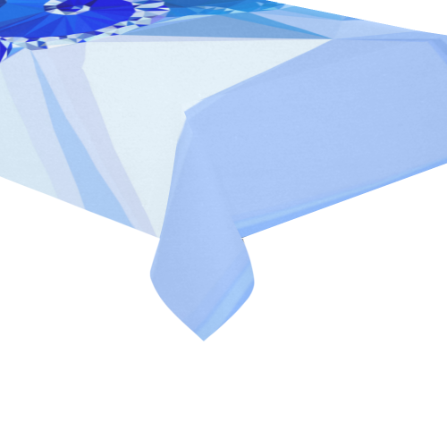 Blue White Geometric Fractal Art Cotton Linen Tablecloth 60"x120"