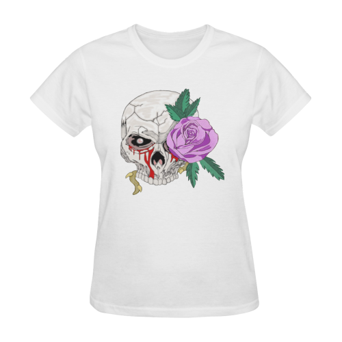 Skull Rose Pink White Women's T-Shirt in USA Size (Two Sides Printing)