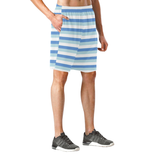 Blue Stripes Men's All Over Print Elastic Beach Shorts (Model L20)
