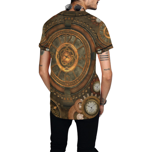Steampunk, wonderful vintage clocks and gears All Over Print Baseball Jersey for Men (Model T50)
