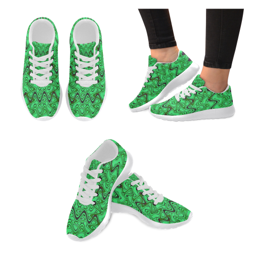 Green and Black Waves pattern design Women's Running Shoes/Large Size (Model 020)
