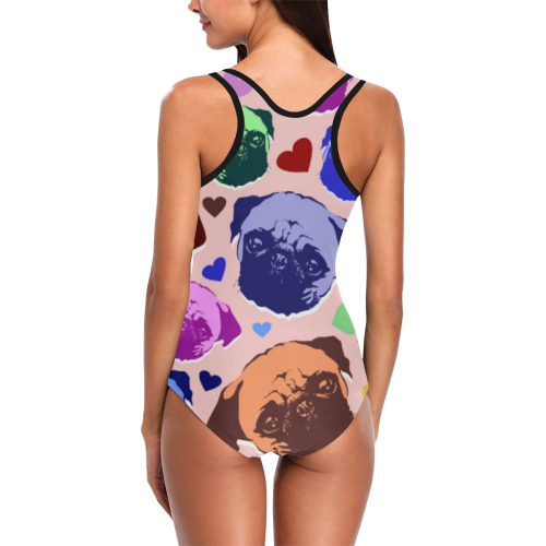 Pug Puppy Dog Love Hearts Vest One Piece Swimsuit (Model S04)