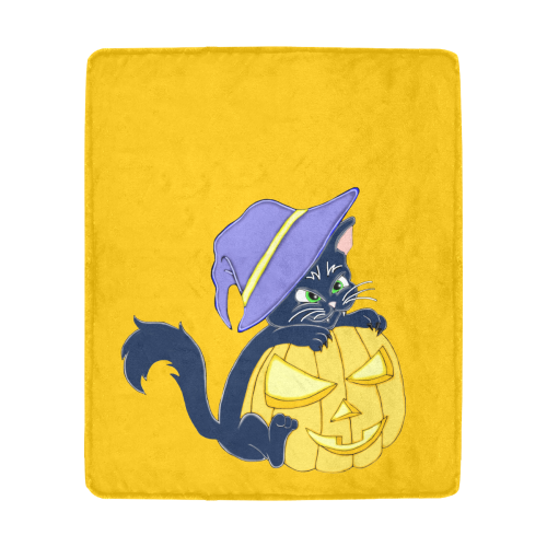 Cute Halloween Black Cat Witches Hat Yellow Ultra-Soft Micro Fleece Blanket 50"x60"