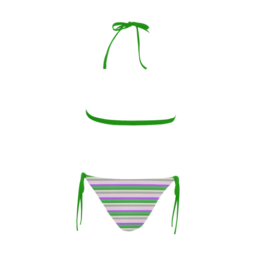 Fun Stripes 2 Green Buckle Front Halter Bikini Swimsuit (Model S08)