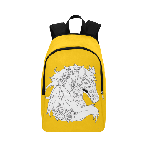 Color Me Sugar Skull Horse Yellow Fabric Backpack for Adult (Model 1659)