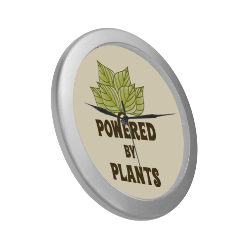 Powered by Plants (vegan) Silver Color Wall Clock