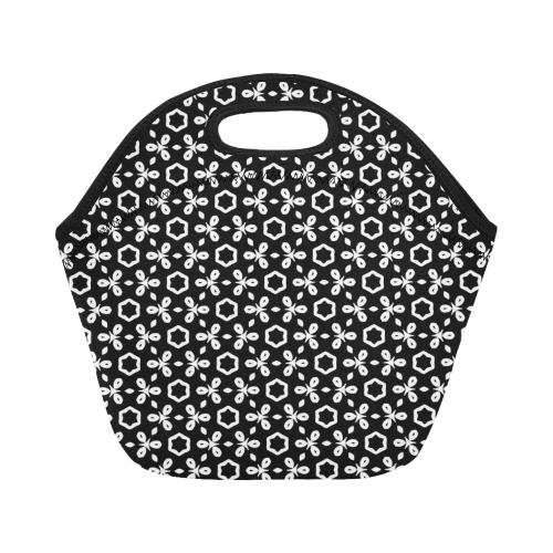 geometric pattern black and white Neoprene Lunch Bag/Small (Model 1669)