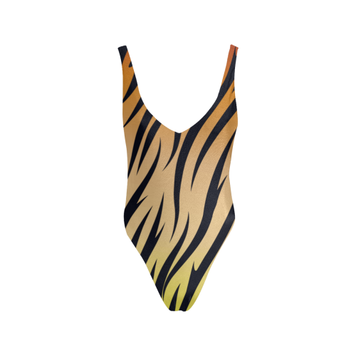 W Tiger Ceramics Decals Sexy Low Back One-Piece Swimsuit (Model S09)
