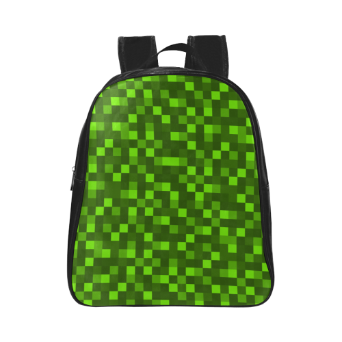funky funny light and dark green neon color pixel pixels blocks gamer School Backpack (Model 1601)(Small)