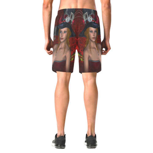 Beautiful steampunk lady, awesome hat Men's All Over Print Elastic Beach Shorts (Model L20)