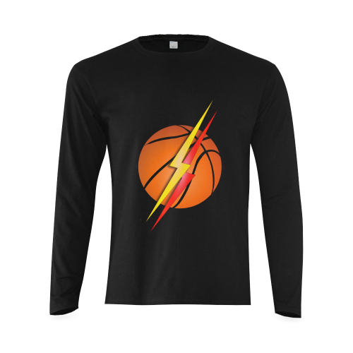 Basketball Lightning Bolt Red and Gold on Black Sunny Men's T-shirt (long-sleeve) (Model T08)