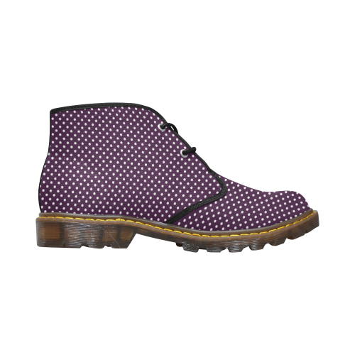 Burgundy polka dots Women's Canvas Chukka Boots/Large Size (Model 2402-1)