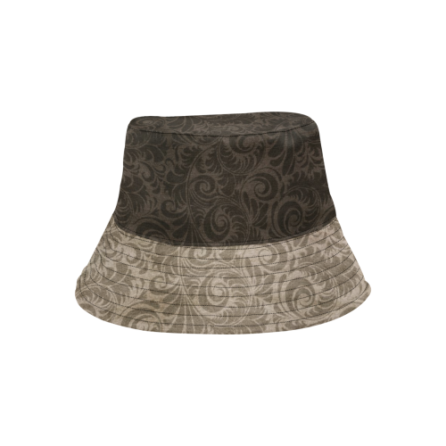 Denim with vintage floral pattern, light and dark brown All Over Print Bucket Hat for Men