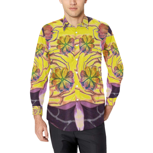 Watercolor Flowers Yellow Purple Green Men's All Over Print Casual Dress Shirt (Model T61)