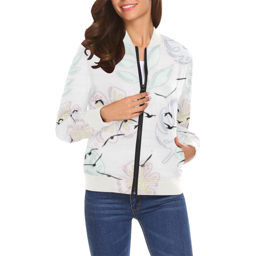 trendy birds pastel floral by JamColors All Over Print Bomber Jacket for Women (Model H19)