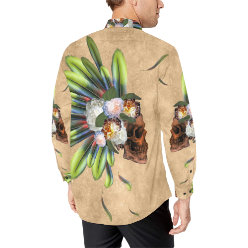 Amazing skull with feathers and flowers Men's All Over Print Casual Dress Shirt (Model T61)