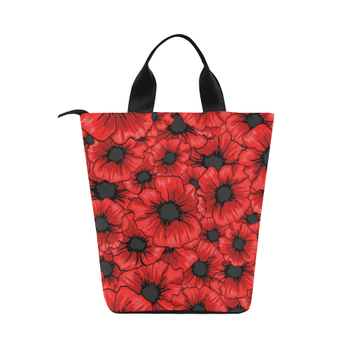 Red Hibiscus Flower Nylon Lunch Tote Bag (Model 1670)