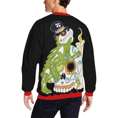 Iguana Sugar Skull Black/Red All Over Print Crewneck Sweatshirt for Men (Model H18)