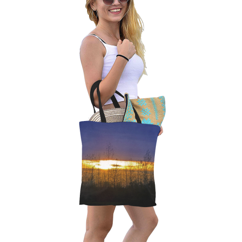 sunset in trees All Over Print Canvas Tote Bag/Small (Model 1697)