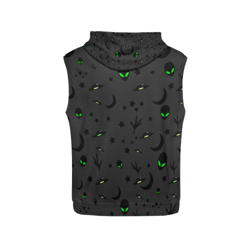 Alien Flying Saucers Stars Pattern on Charcoal All Over Print Sleeveless Hoodie for Women (Model H15)