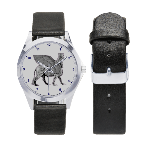 Silver Lamassu Unisex Silver-Tone Round Leather Watch (Model 216)