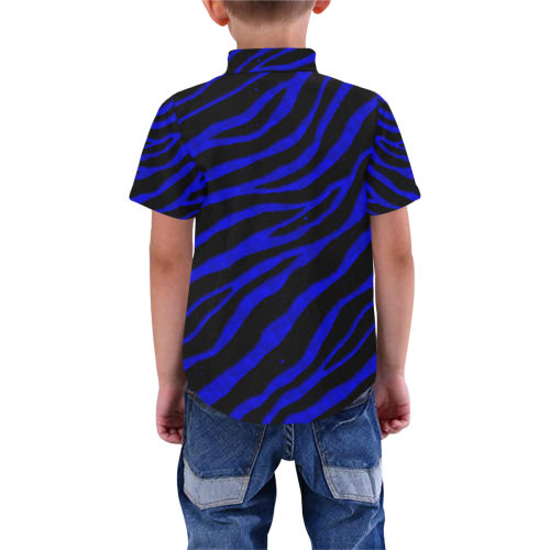 Ripped SpaceTime Stripes - Blue Boys' All Over Print Short Sleeve Shirt (Model T59)
