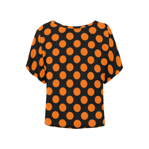 Orange Polka Dots on Black Women's Batwing-Sleeved Blouse T shirt (Model T44)