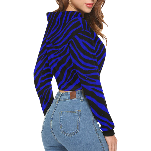 Ripped SpaceTime Stripes - Blue All Over Print Crop Hoodie for Women (Model H22)