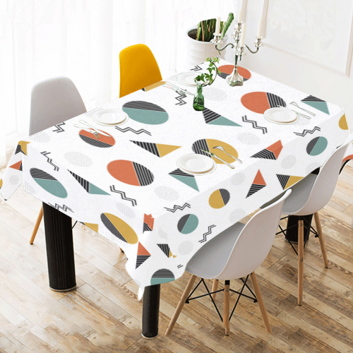 Geo Cutting Shapes Cotton Linen Tablecloth 60" x 90"