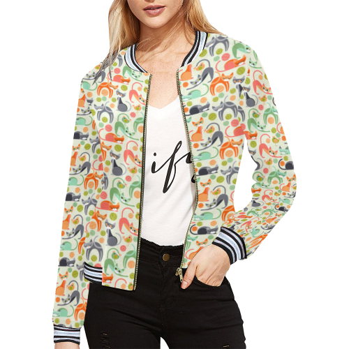 Shape of Cats All Over Print Bomber Jacket for Women (Model H21)