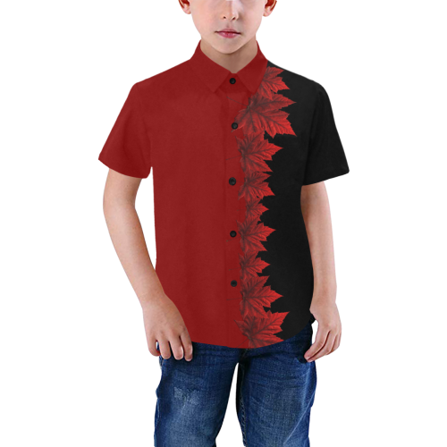 Kid's Canada Maple Leaf Shirts Buttondown Boys' All Over Print Short Sleeve Shirt (Model T59)