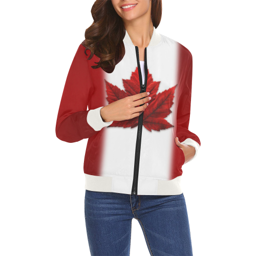 Canadian Flag Bomber Jacket - Women's All Over Print Bomber Jacket for Women (Model H19)
