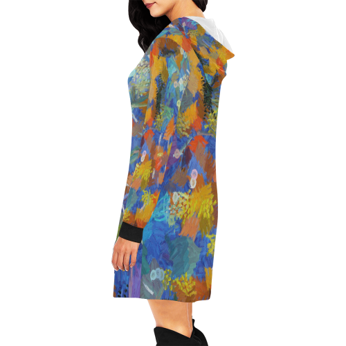 Colorful paint strokes All Over Print Hoodie Mini Dress (Model H27)