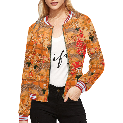 Lamassu Sport Orange All Over Print Bomber Jacket for Women (Model H21)