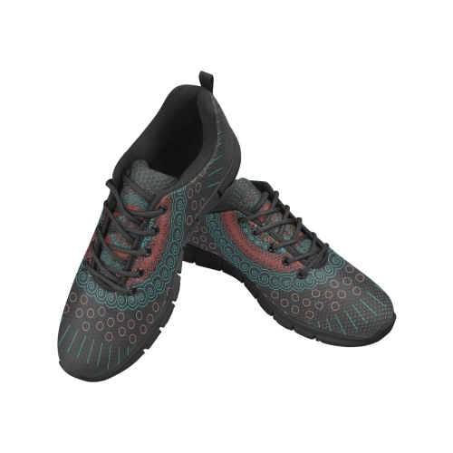 red with green mandala circular Men's Breathable Running Shoes (Model 055)
