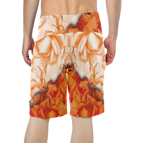 Sorf red flowers with butterflies Men's All Over Print Board Shorts (Model L16)