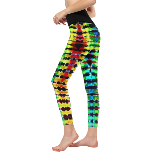 Rainbow Tie Dye Stripe Women's All Over Print High-Waisted Leggings (Model L36)