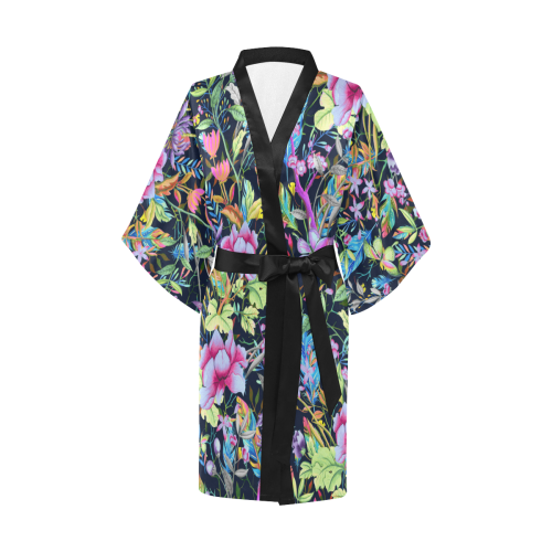 Tropical Flowers Butterflies Feathers Wallpaper 1 Kimono Robe