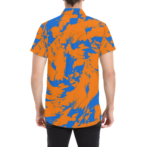 Blue and Orange Paint Splatter Men's All Over Print Short Sleeve Shirt (Model T53)
