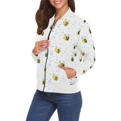 Cute Bee Pattern All Over Print Bomber Jacket for Women (Model H19)