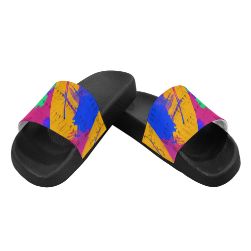 Groovy Paint Brush Strokes with Music Notes Men's Slide Sandals/Large Size (Model 057)