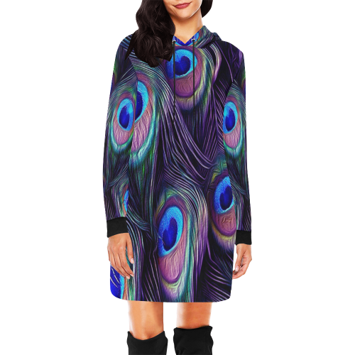 Peacock Feather All Over Print Hoodie Mini Dress (Model H27)