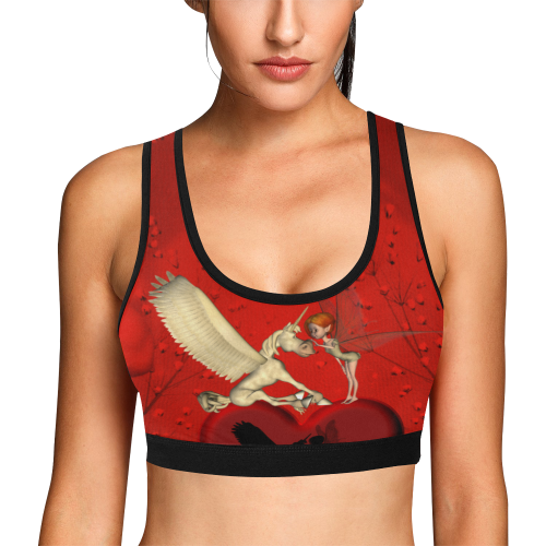 Cute fairy with pegasus Women's All Over Print Sports Bra (Model T52)
