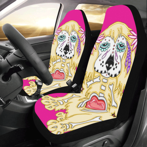 Cocker Spaniel Sugar Skull Pink Car Seat Covers (Set of 2)