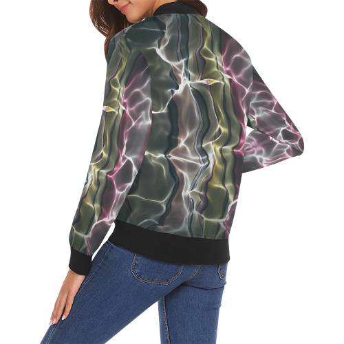Abstract Wavy Mesh All Over Print Bomber Jacket for Women (Model H19)